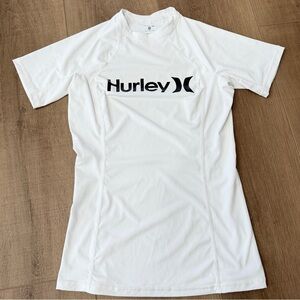 Hurley White Rashguard Short Sleeve Women M UPF 50+ Beach Resort Cruise Boating